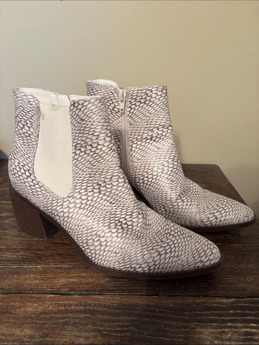 The Limited White Taupe Snake-Print Ankle Booties